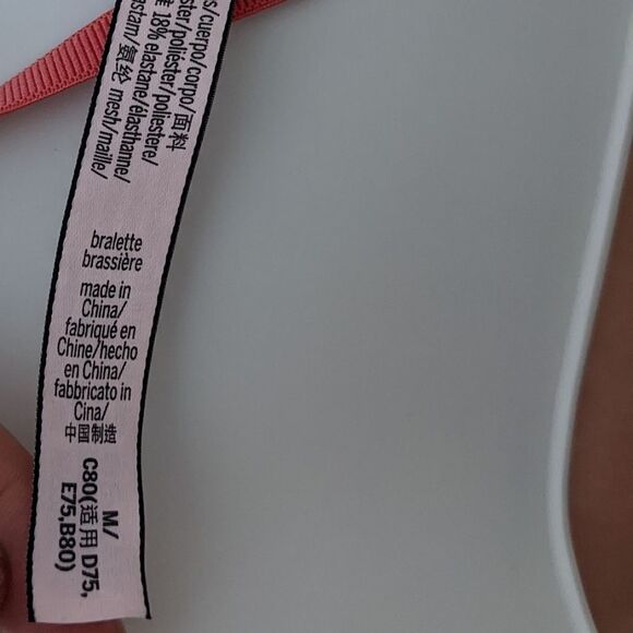 Victoria's secret pink salmon red strappy triangle bra wireless Medium @B036 - Picture 4 of 8